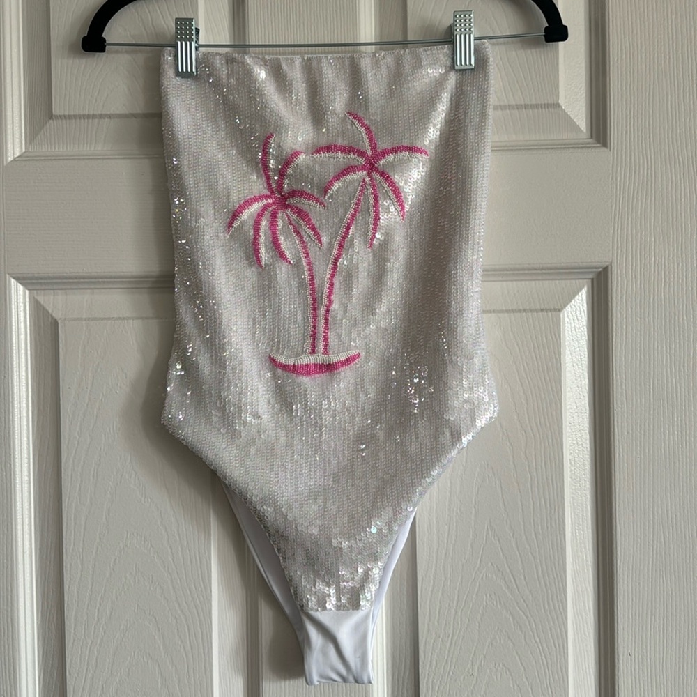Chrissy Hand Embroidered White Sequin Swimsuit